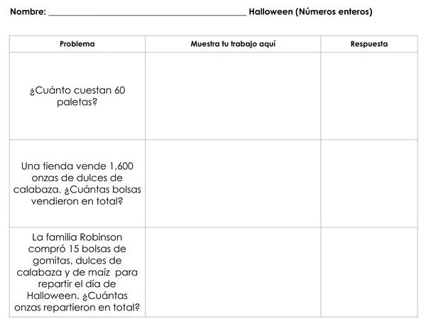 Halloween. Problemas enteros, decimales y fracciones