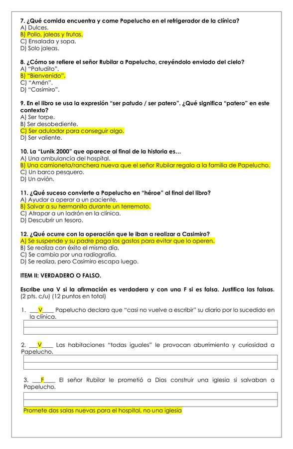 Prueba Lectura - Papelucho en la Clínica