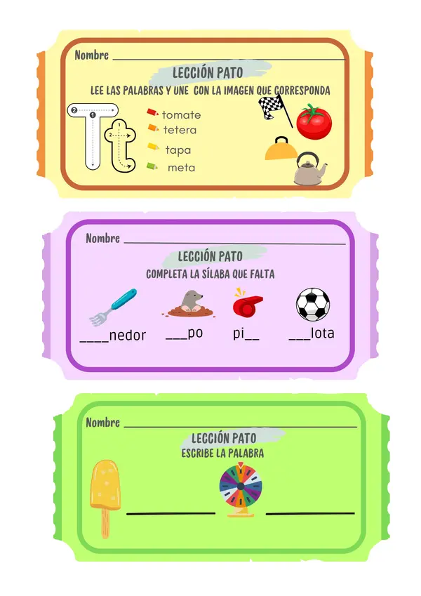 Ticket de Salida Lección Pato - Letra t