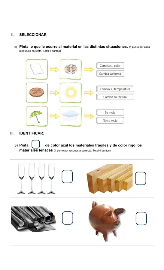 Prueba de Ciencias Primero básico  EDITABLE "LOS materiales" 