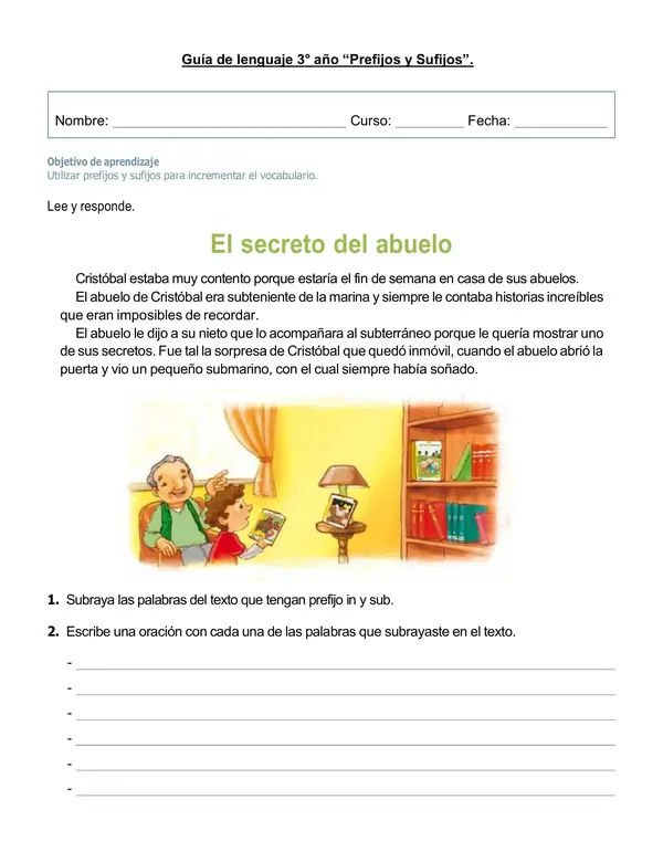 Guía de lenguaje 3°año "Prefijos y Sufijos"