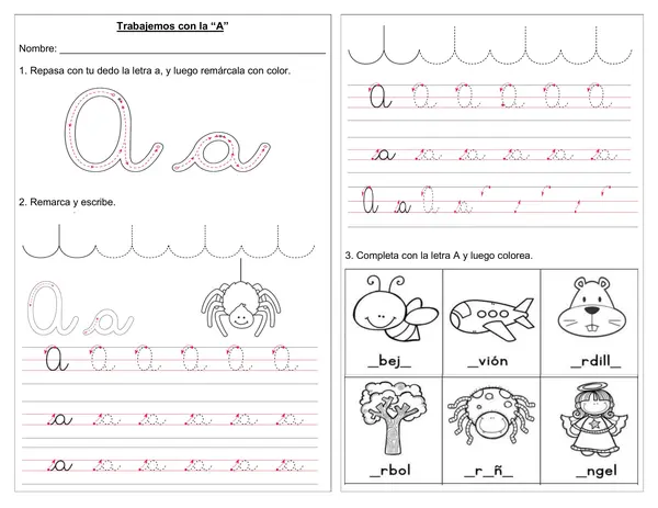 Guía 1° básico "Trabajemos con la vocal A".
