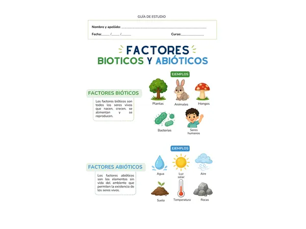 GUÍA DE ESTUDIO "BIÓTICOS Y ABIÓTICOS"