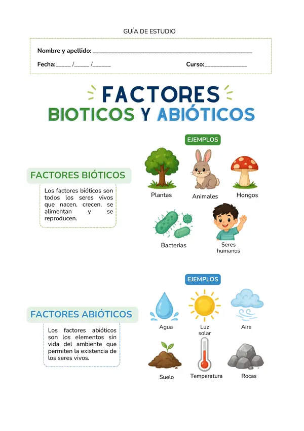 GUÍA DE ESTUDIO "BIÓTICOS Y ABIÓTICOS"