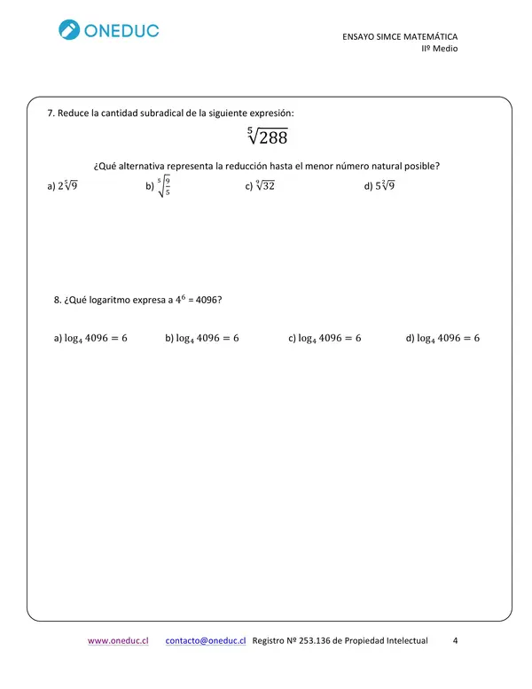 ensayo SIMCE 2dos medios - matemáticas 
