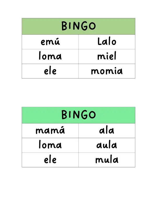 BINGO DE LOS FONEMAS M / L