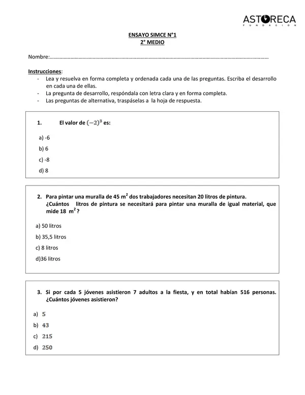 Ensayo simce, matemáticas, 2do año medio