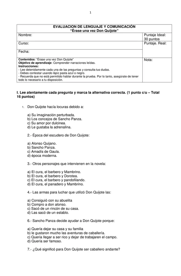 Evaluación "Érase una vez Don Quijote"
