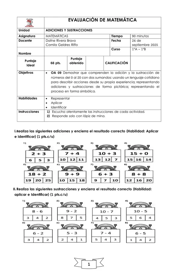 Sumas y restas primero basico