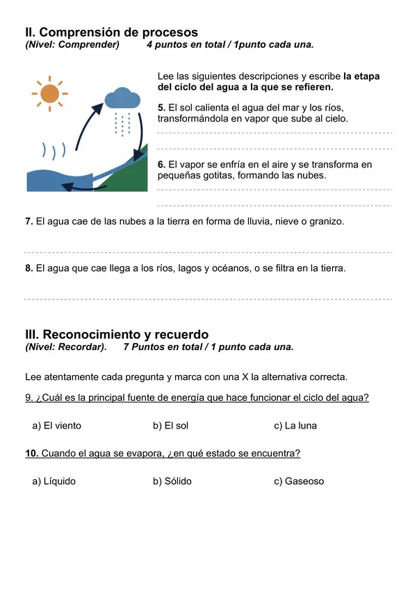 Evaluación de Unidad 3: El agua, fuente de vida (2° básico)