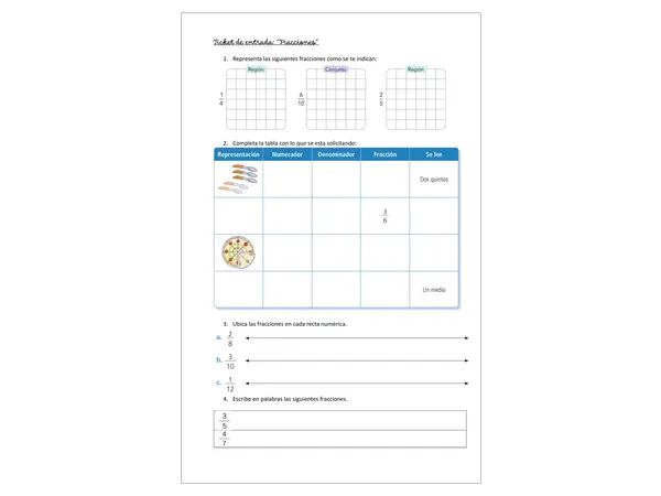 TICKET DE ENTRADA DE REPRESENTACIÓN DE FRACCIONES 
