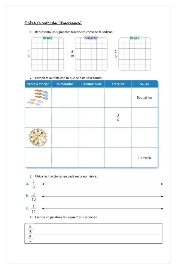 TICKET DE ENTRADA DE REPRESENTACIÓN DE FRACCIONES 