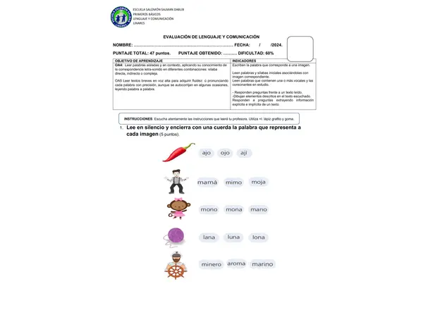 Evaluación lección ojo a loro