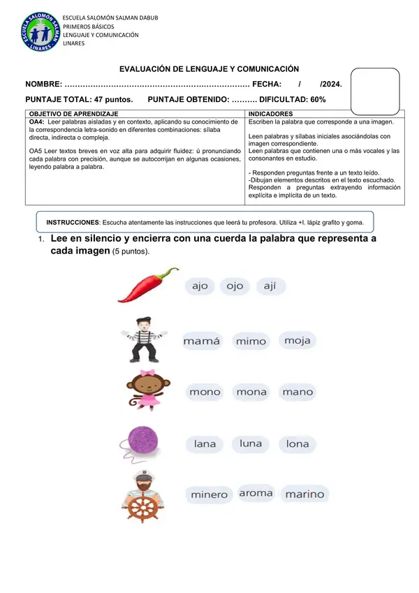 Evaluación lección ojo a loro