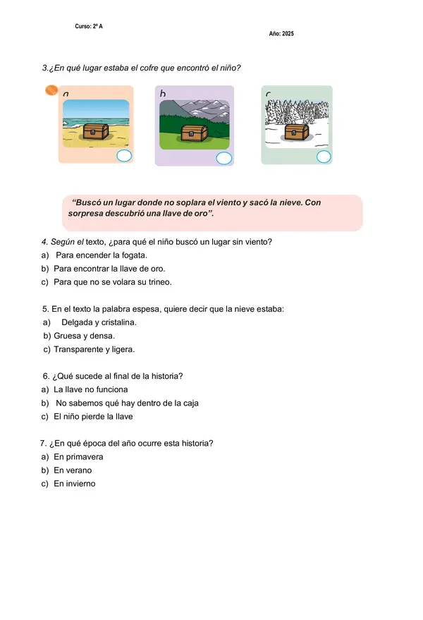 Evaluación comprensión lectora “ El cuento”