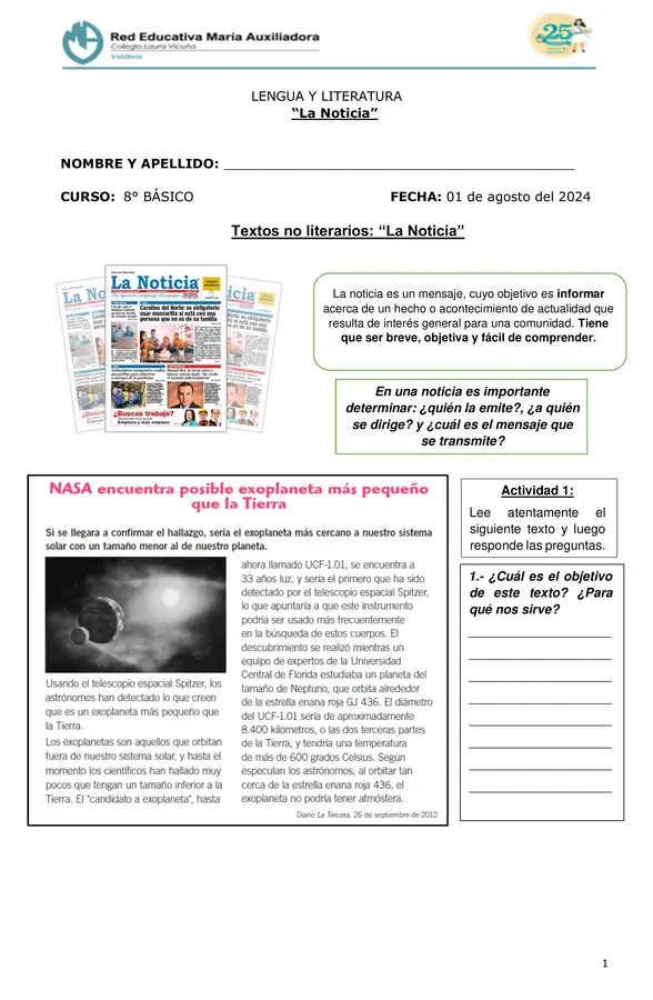 Guía de trabajo "La Noticia"