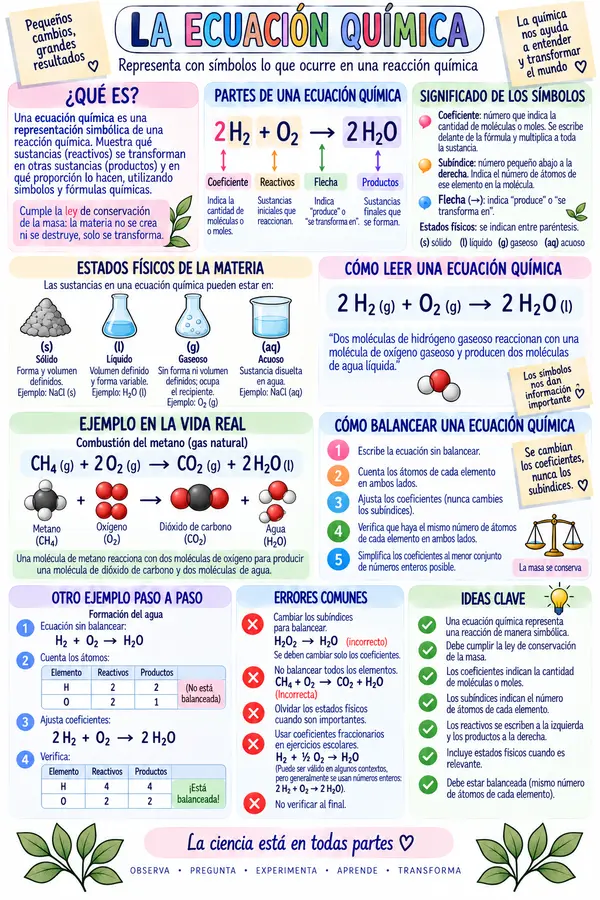 La ecuación química – Póster educativo de química | Partes, símbolos y balanceo
