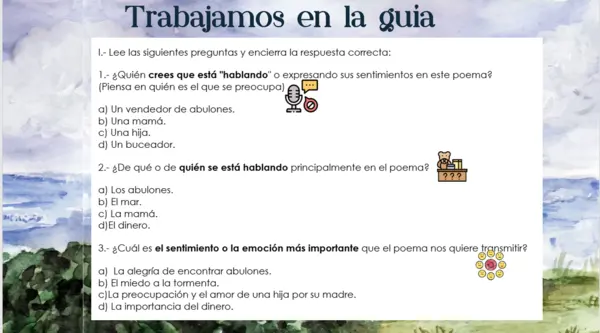 Comprensión lectora de poemas.