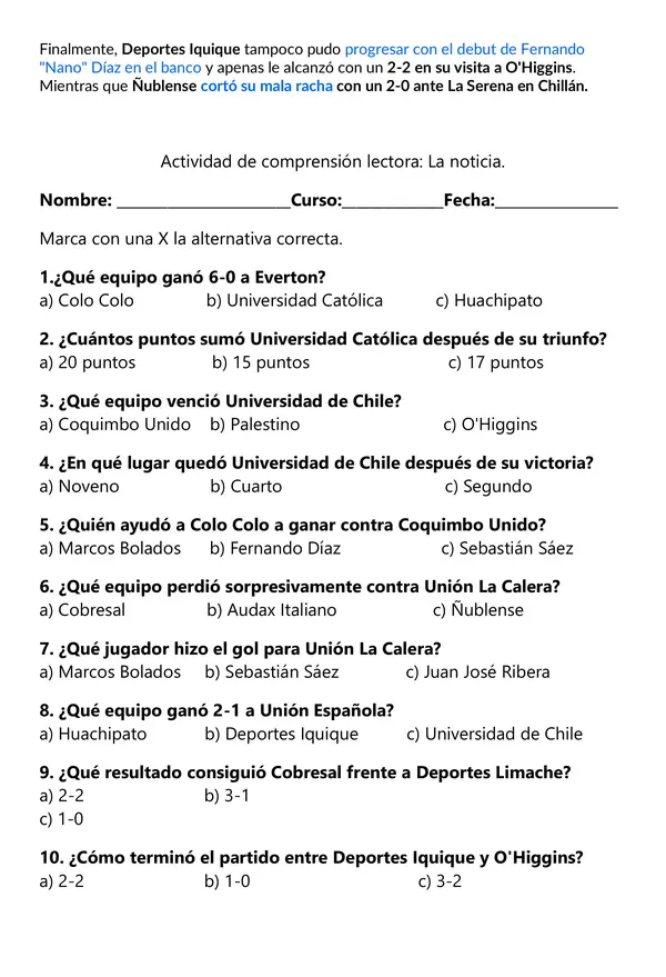 COMPRENSIÓN LECTORA LA NOTICIA