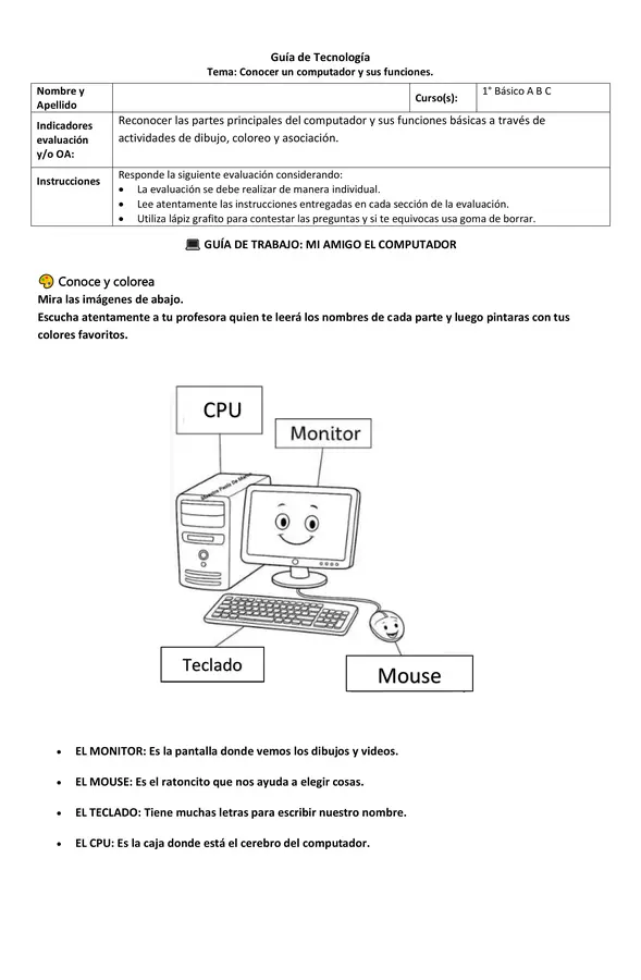 Conozcamos partes del computador - 1° básicos