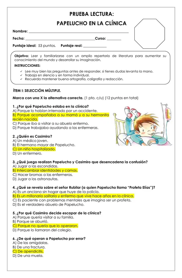 Prueba Lectura - Papelucho en la Clínica