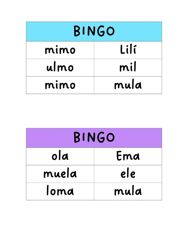 BINGO DE LOS FONEMAS M / L
