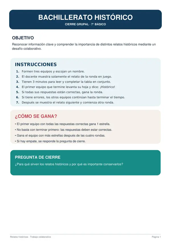 Juego Bachillerato Relatos Históricos 