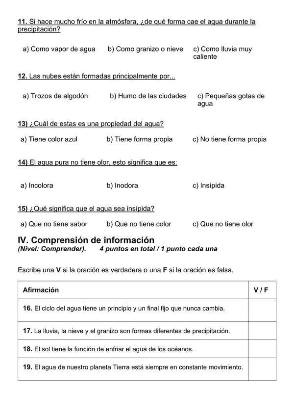 Evaluación de Unidad 3: El agua, fuente de vida (2° básico)