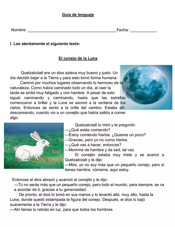 Guía de lenguaje "El conejo de la luna"
