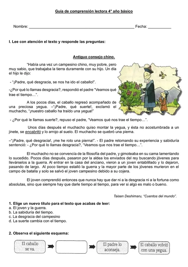 Guía de comprensión 4° año "Antiguo consejo chino"