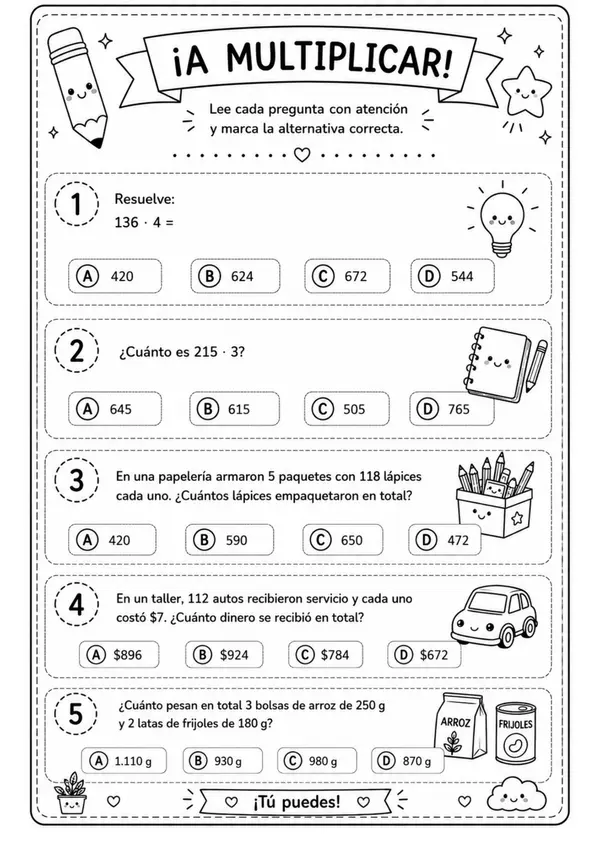 📚 Guía de Reforzamiento Matemático: Multiplicaciones y Problemas Aplicados