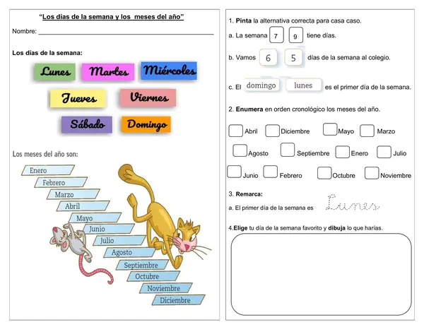 Guía de historia 1° año básico "Los días de la semana y los meses del año"