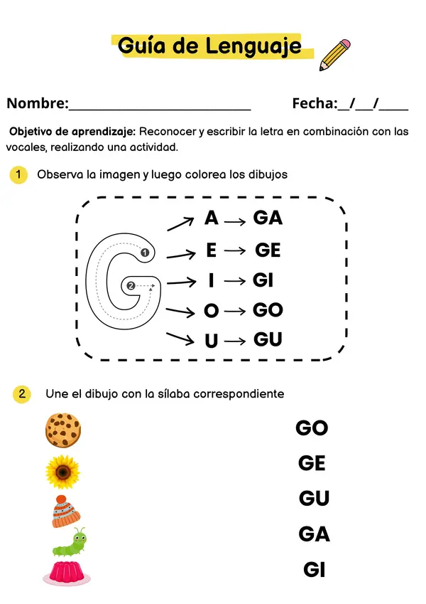 Guía de lenguaje letra G 