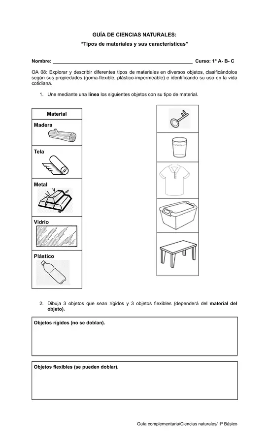 1ro Básico - Guía: Tipos de materiales y sus características