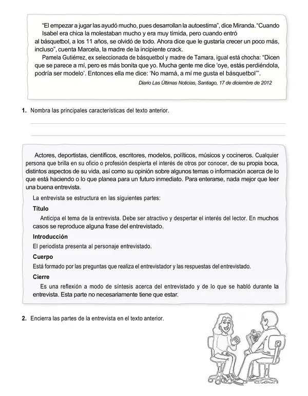 Guía de lenguaje 4°año básico "La entrevista".
