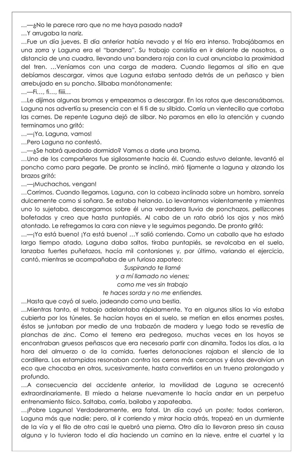 Guía de trabajo - Comprensión lectora "La Laguna 1922) - 7° básico (Lengua y literatura)