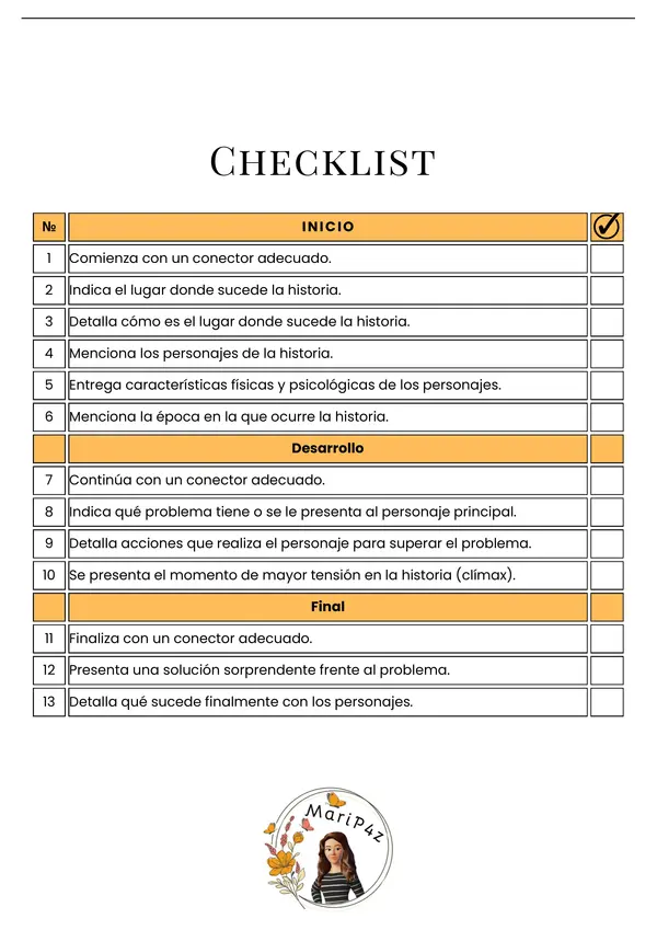 Check list para escritura de cuento