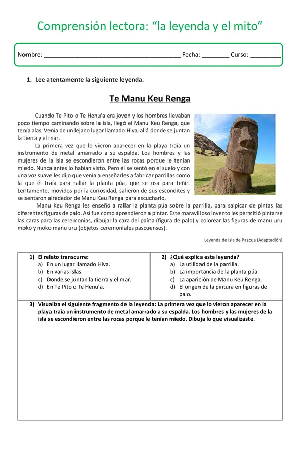 guia comprensión Leyenda - Uso correcto de pronombres (él, ella, ellos, etc.)