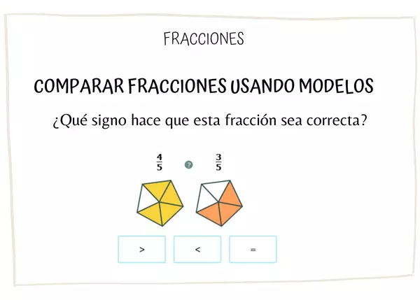Fracciones: Comparar fracciones usando modelos.