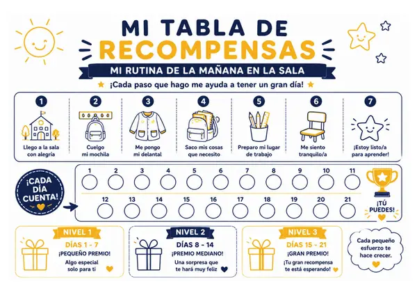 Tabla de Recompensas Infantil – Rutina de la Mañana en el Aula 🌈 | Hábito Escolar para Niños