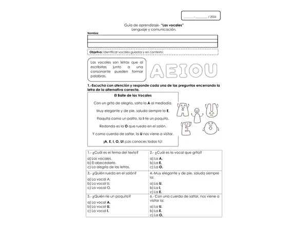 Guía de trabajo Vocales.
