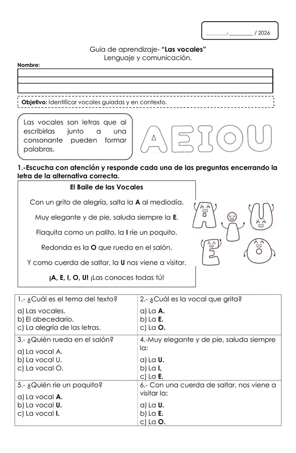 Guía de trabajo Vocales.