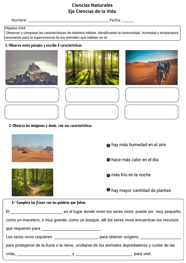  El Hábitat de los Animales Ficha de Ciencias para 2° Básico