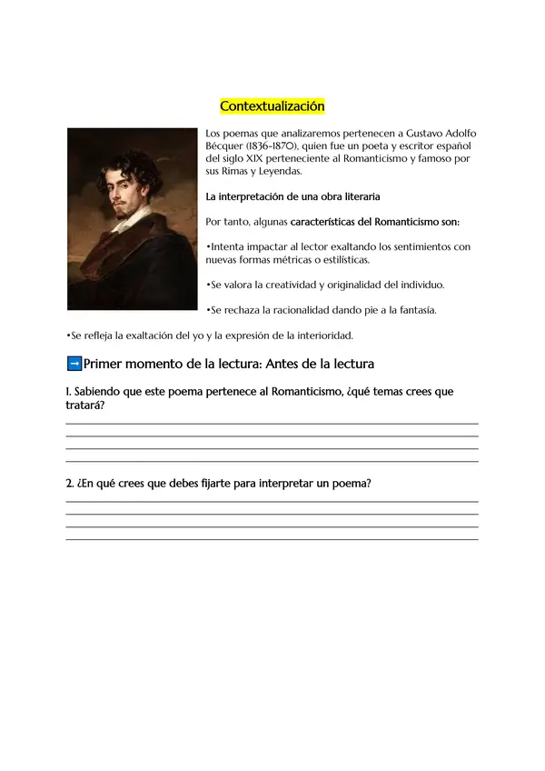 Guía de comprensión lectora de poemas: "Romanticismo" + Pauta de corrección