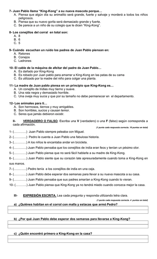 EVALUACIÓN “King-Kong, mi mascota secreta” 