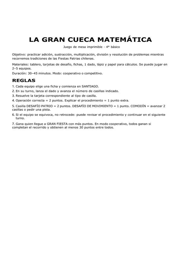 Juego de fiestas patrias asociado a matemáticas