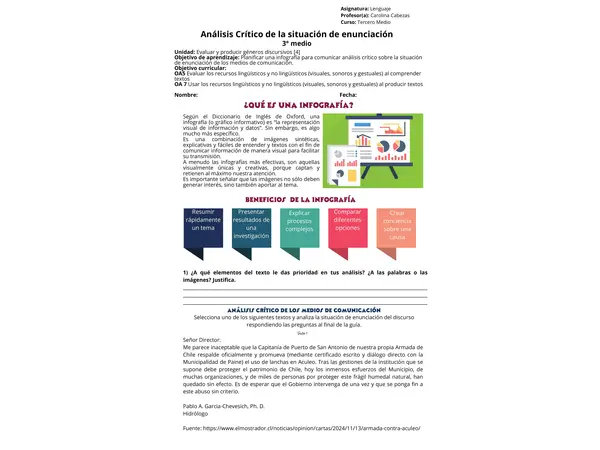 III° Medio: Guía de Análisis de la Enunciación y ACD para la Producción de Infografías