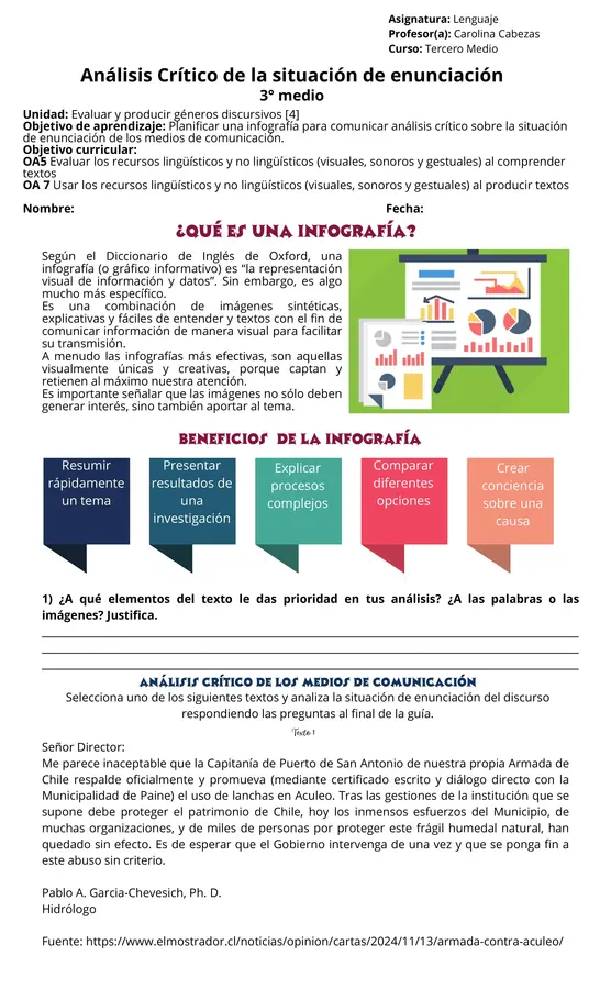 III° Medio: Guía de Análisis de la Enunciación y ACD para la Producción de Infografías
