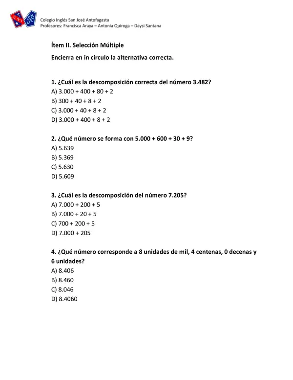 Guía Descomposición y Composición 4° básico