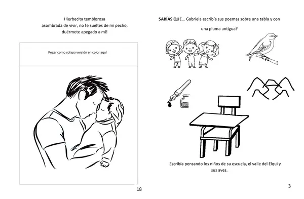Apegado a mí. Gabriela Mistral, libro con actividades y para colorear